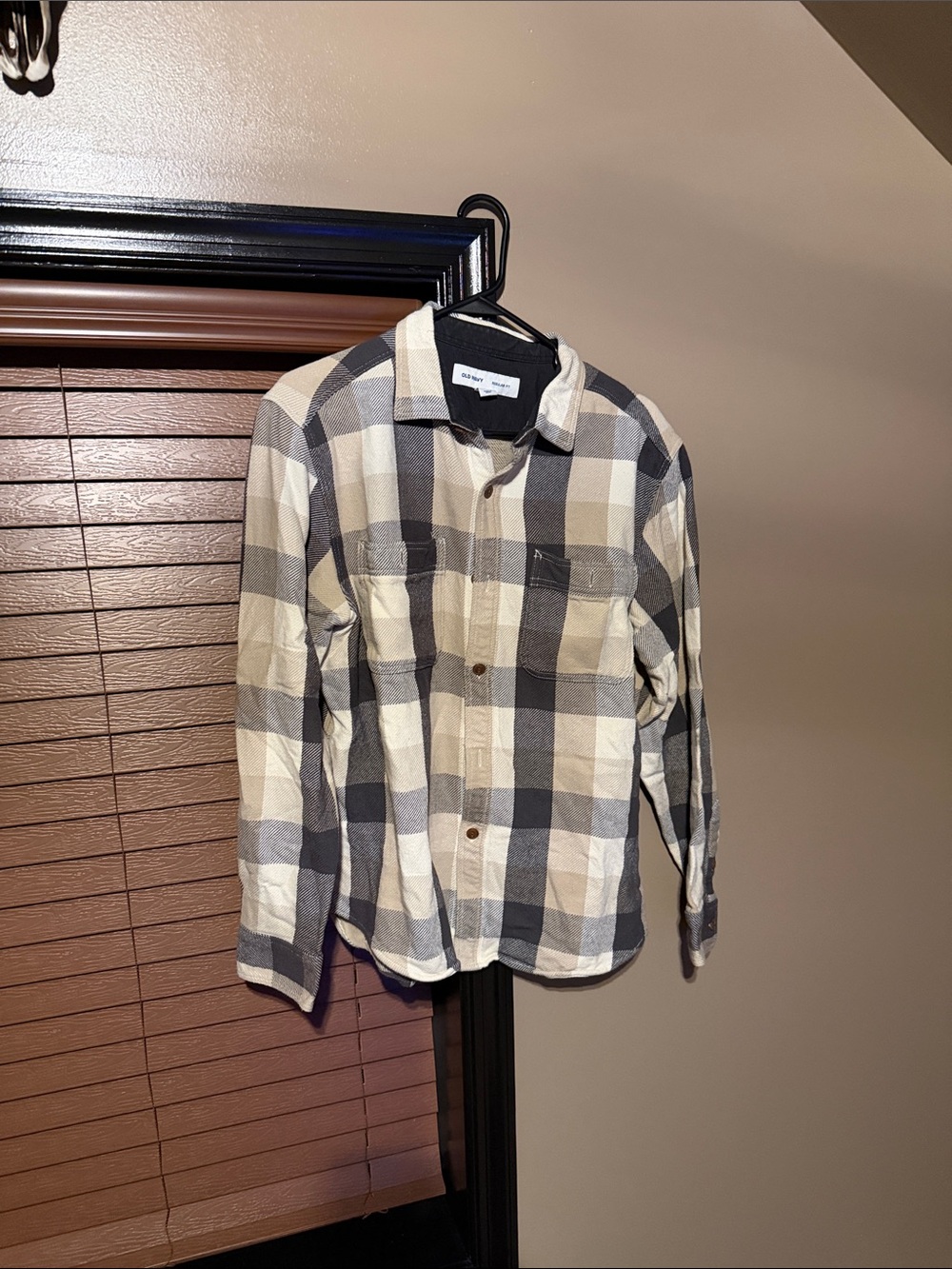 Old Navy Beige & Gray Plaid Button-Down Shirt
